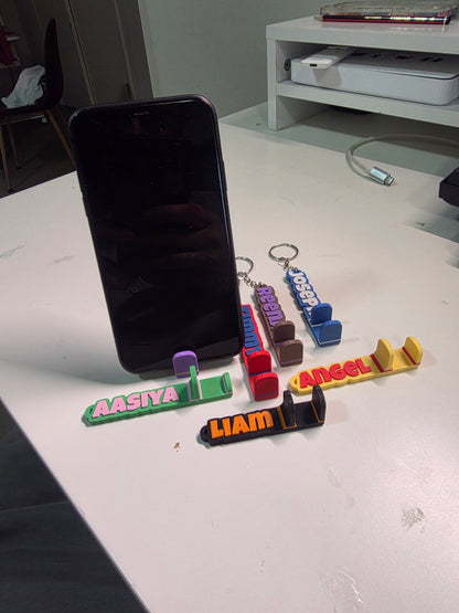 Personalized 3D Printed Phone Stand Keychain – Custom Name Mobile Holder