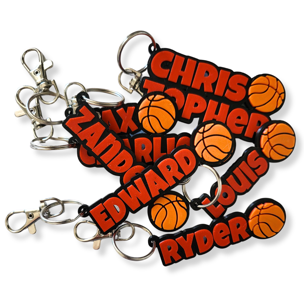 Personalized Sports Keychain – Custom 3D Printed Baseball & Basketball Name Tag
